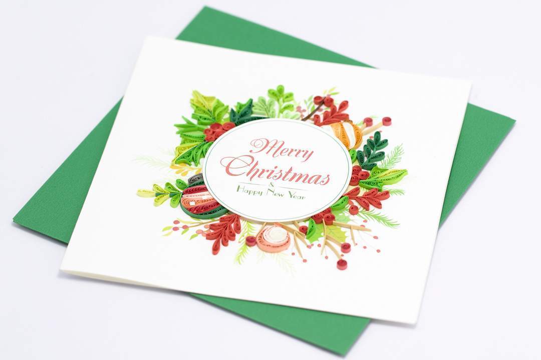 Quilling-card-15x15cm-Marry-Christmas-Santa-Quilled-Xmas-Wreath-VN1XM115147E2-02- Quilling Arts - VIET NET - From Hands with Love