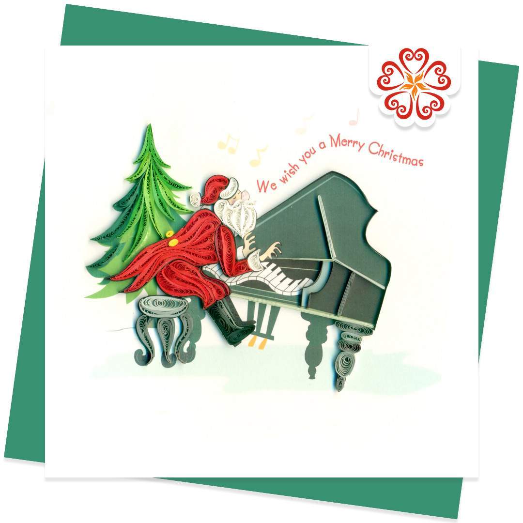 Quilling-card-15x15cm-Marry-Christmas-Santa-The-Pianist- Quilling Arts - VIET NET - From Hands with Love