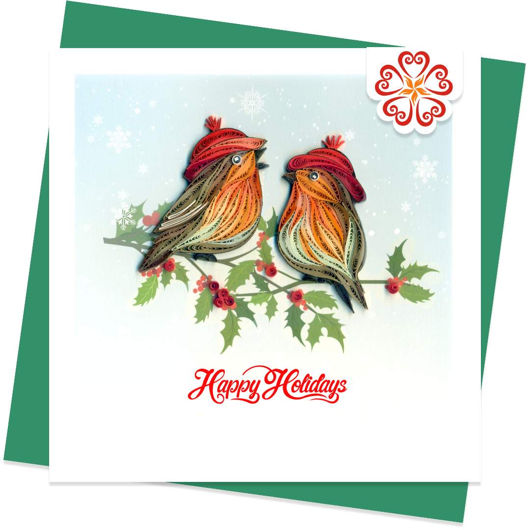 Red-hat-birds-Quilling-card-15x15cm-Marry-Christmas-VN1XM115124E2- Quilling Arts - VIET NET - From Hands with Love