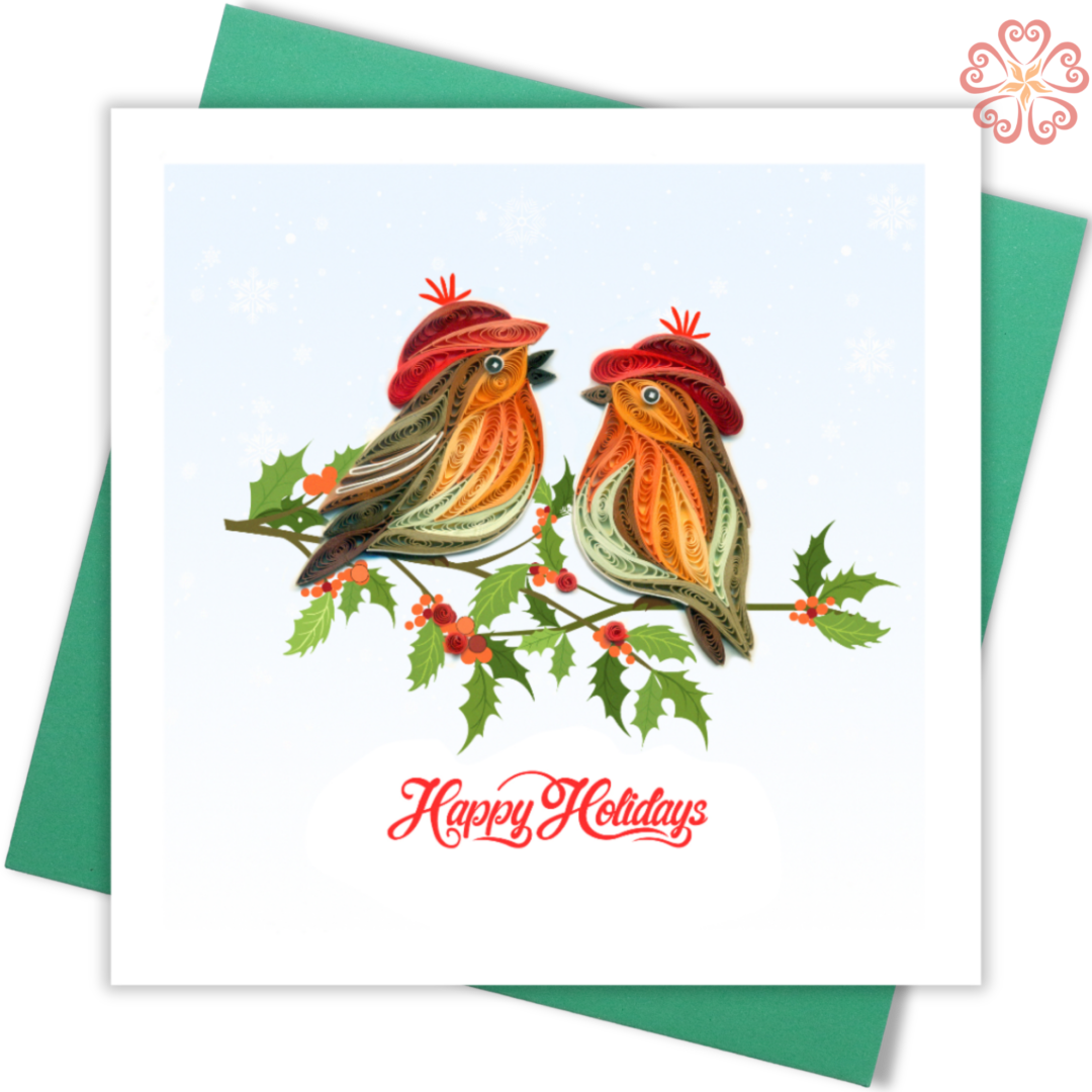 Red-hat-birds-Quilling-card-15x15cm-Marry-Christmas-VN1XM115124E2- Quilling Arts - VIET NET - From Hands with Love