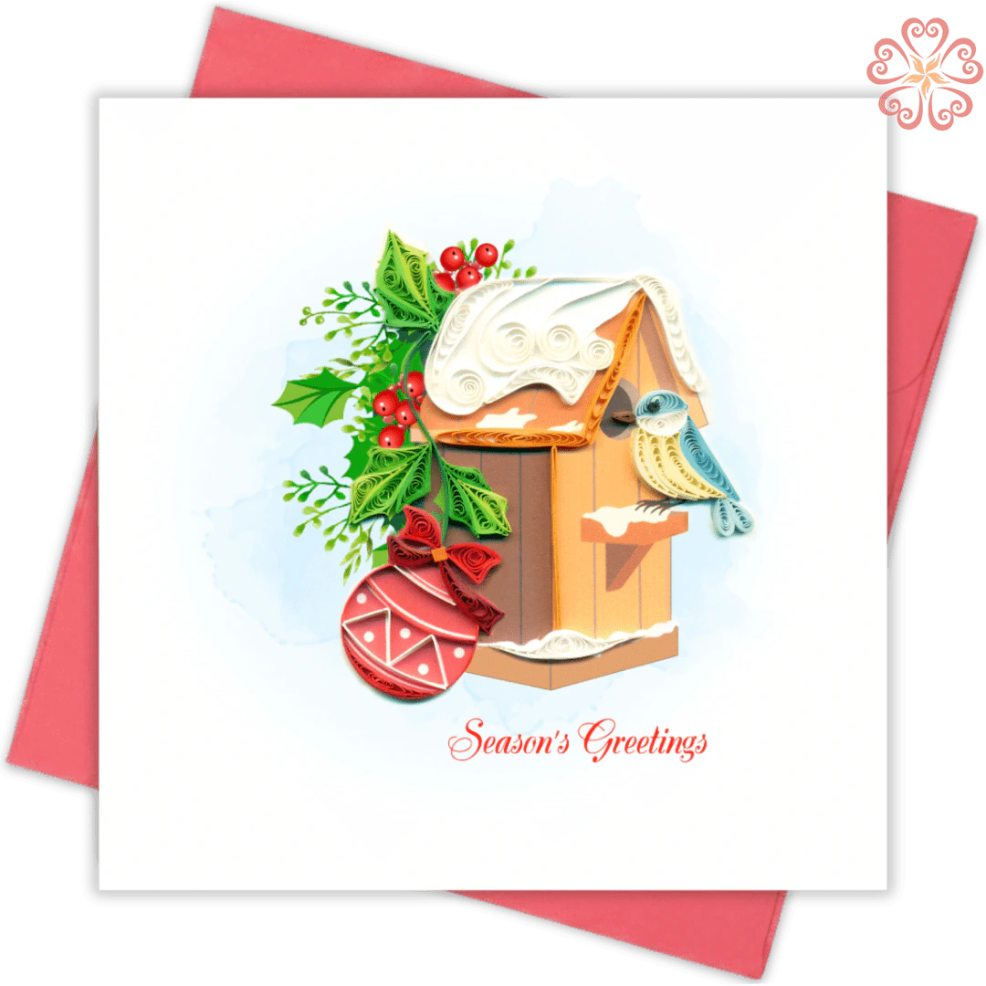 Quilling-card-15x15cm-Marry-Christmas-Lucky-Bird-Home-VN1XM115139E2- Quilling Arts - VIET NET - From Hands with Love