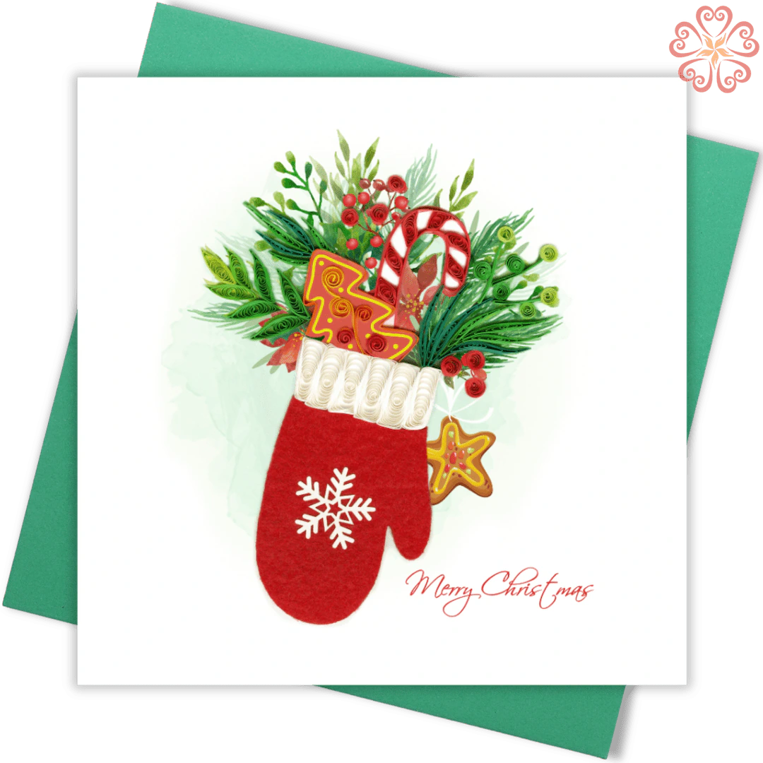 Quilling-card-15x15cm-Merry-Christmas-Quilled-Glove-VN1XM115141E2- Quilling Arts - VIET NET - From Hands with Love