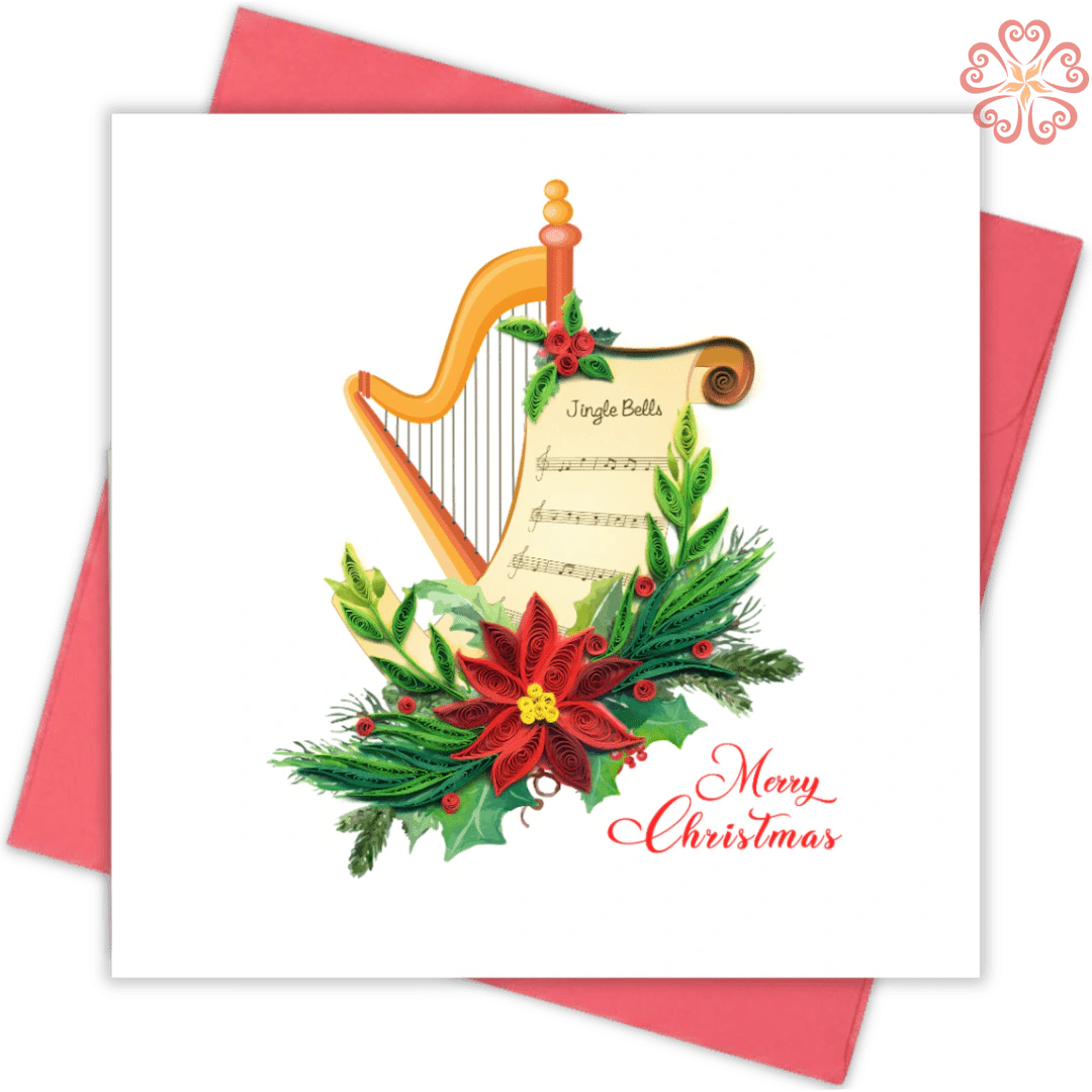 Quilling-card-15x15cm-Merry-Christmas-Quilled-Harp-VN1XM115142E2- Quilling Arts - VIET NET - From Hands with Love