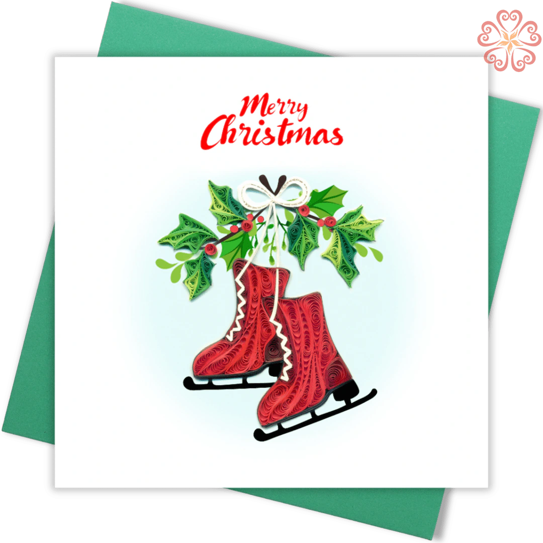 Quilling-card-15x15cm-Merry-Christmas-Quilled-Figure-Skate-VN1XM115143E2- Quilling Arts - VIET NET - From Hands with Love