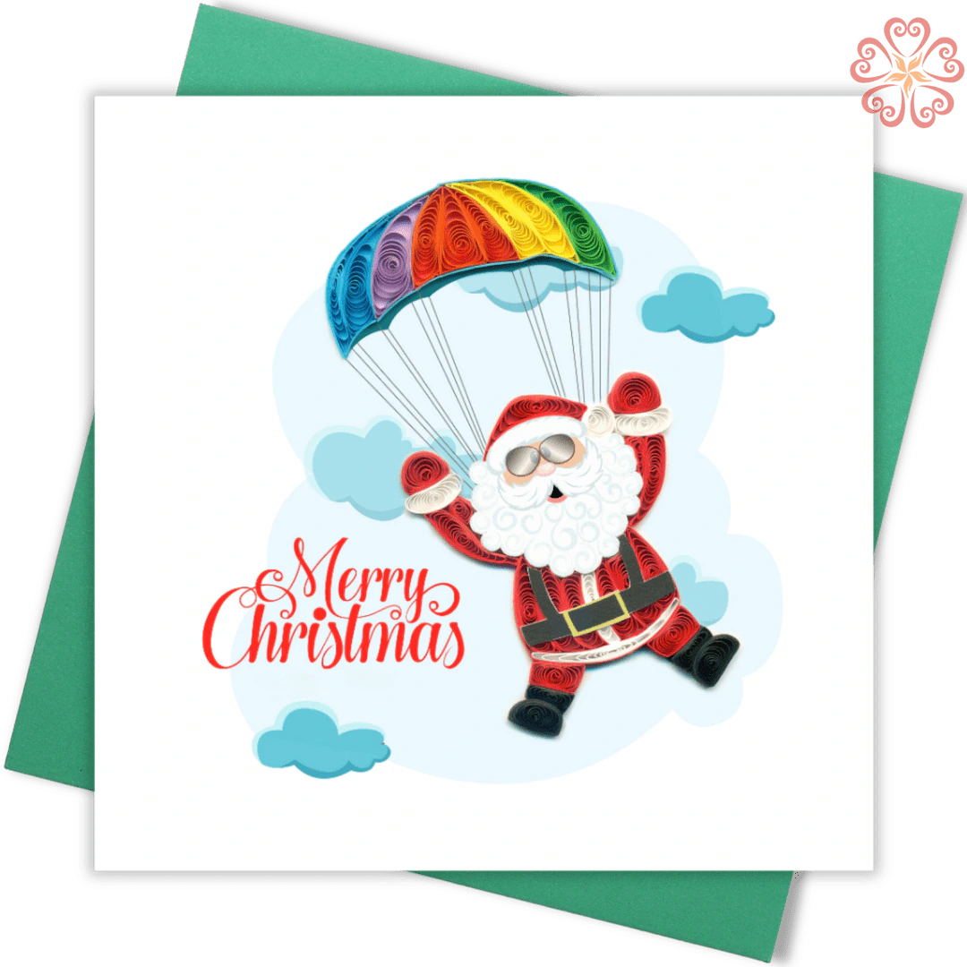 Quilling-card-15x15cm-Merry-Christmas-Santa-The-Parachutant-VN1XM115144E2- Quilling Arts - VIET NET - From Hands with Love