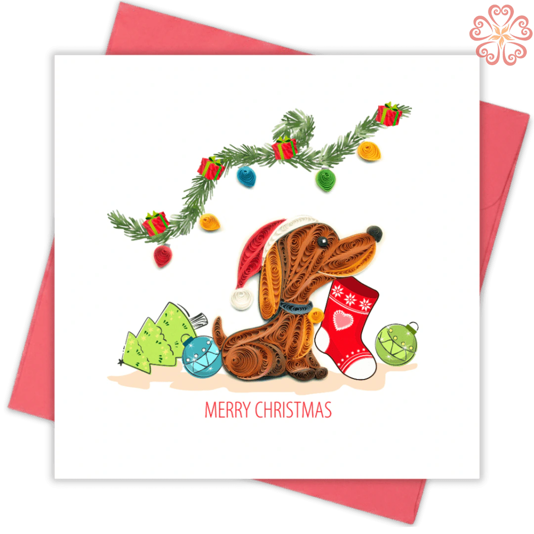 Quilling-card-15x15cm-Merry-Christmas-Puppy-wants-gifts-VN1XM115146E2- Quilling Arts - VIET NET - From Hands with Love