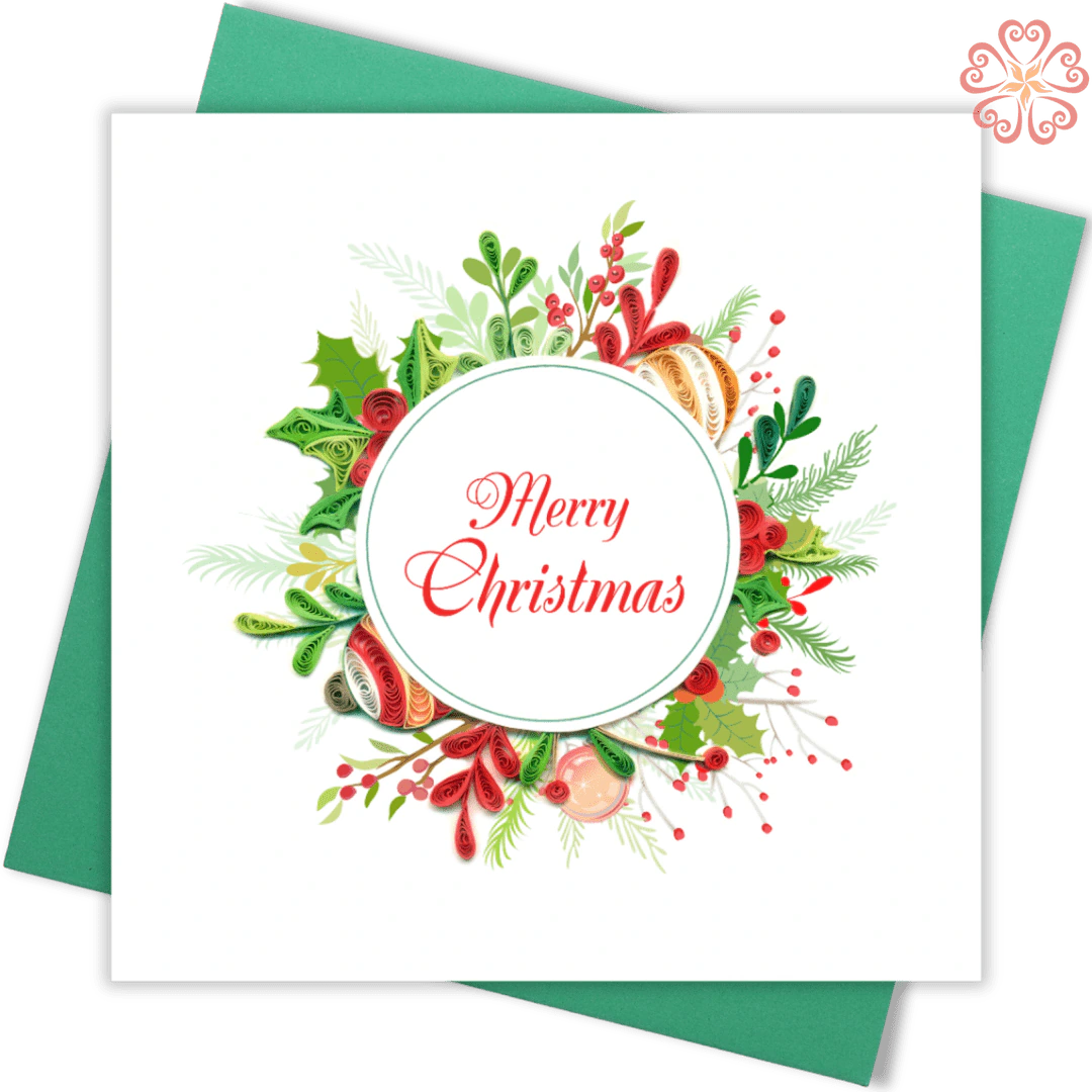 Quilling-card-15x15cm-Marry-Christmas-Santa-Quilled-Xmas-Wreath-VN1XM115147E2- Quilling Arts - VIET NET - From Hands with Love