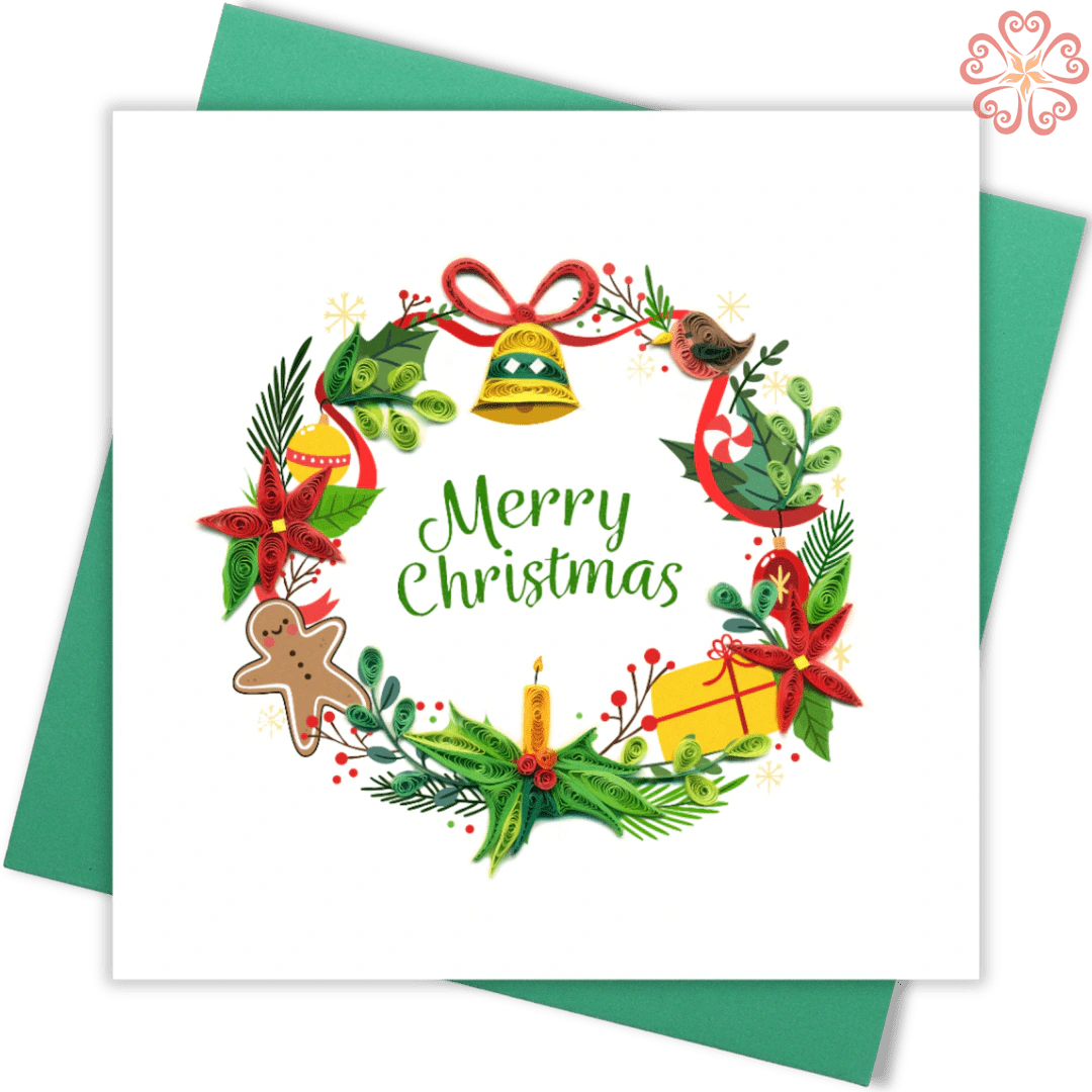 Quilling-card-15x15cm-Marry-Christmas-Santa-Quilled-Xmas-Wreath-VN1XM115149E2- Quilling Arts - VIET NET - From Hands with Love