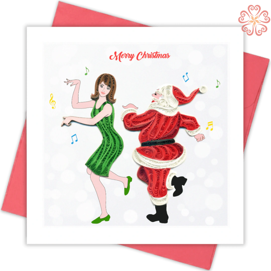Quilling-card-15x15cm-Marry-Christmas-Dancing-Santa-VN1XM115150E2- Quilling Arts - VIET NET - From Hands with Love