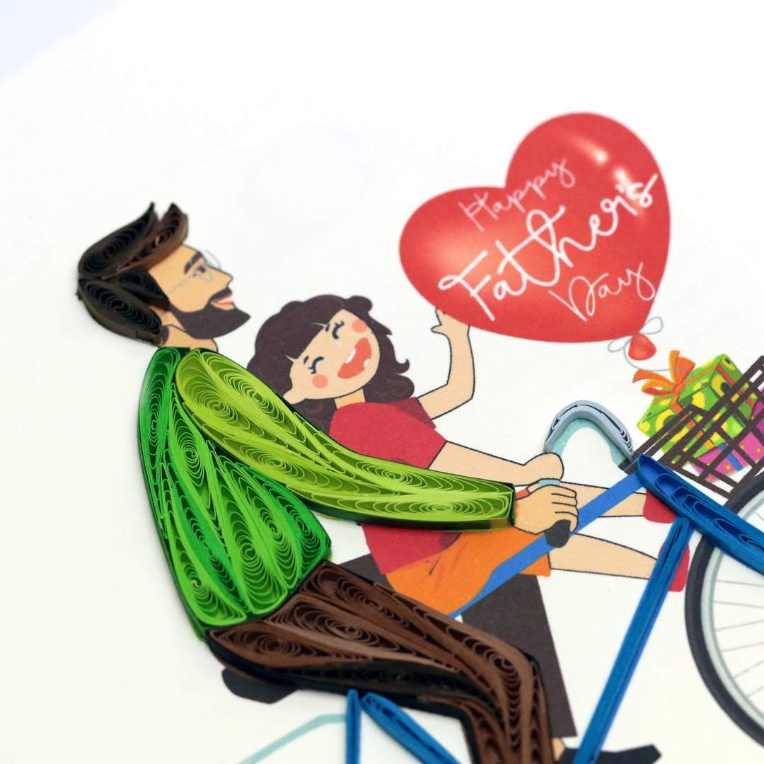 Biking father and child greeting card for father's day - VN2XM115A09E1 -  Quilling Arts - Viet Net