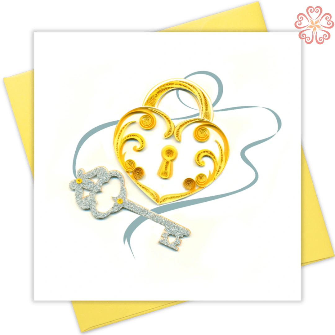 Quilling-Arts-Viet-Net-From-hand-with-love-light-Quilled-greeting-card-15x15cm-Love-golden-lock-silver-key VN2QL115040NN