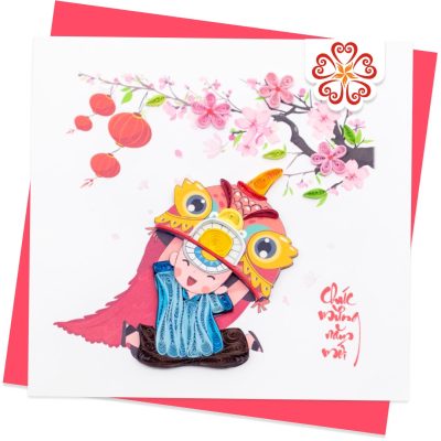 Quilling-Art-Viet-Net---Lunar-New-Year-2022- Quilling Card 15 x 15 cm - Lion Dance Baby Boy