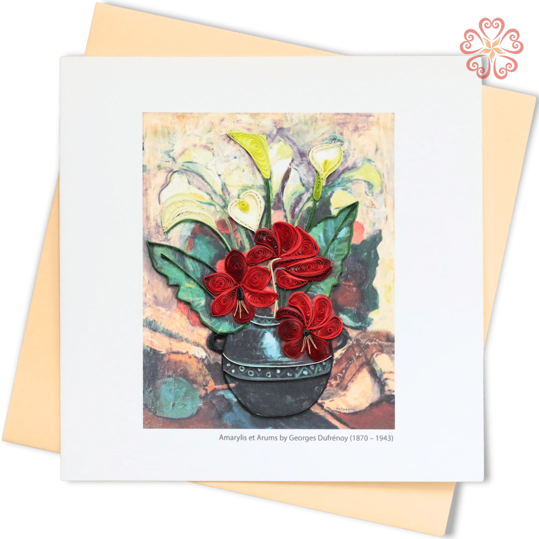 Amaryllis and Arum Lilies Quilling Card, Georges Dufrénoy Art