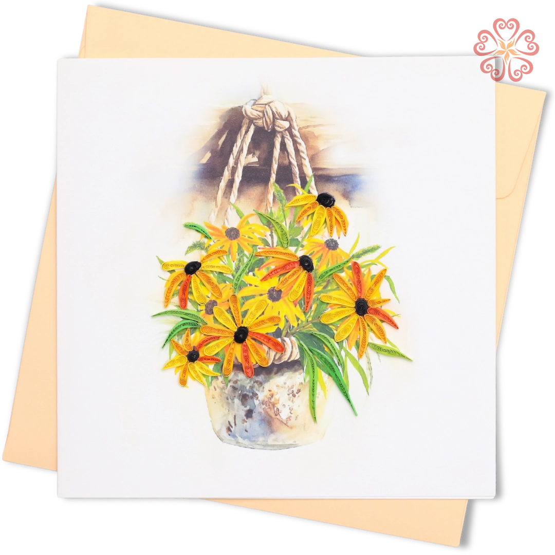 Black-Eyed Susan Quilling Card, Hanging Flower Pot Design