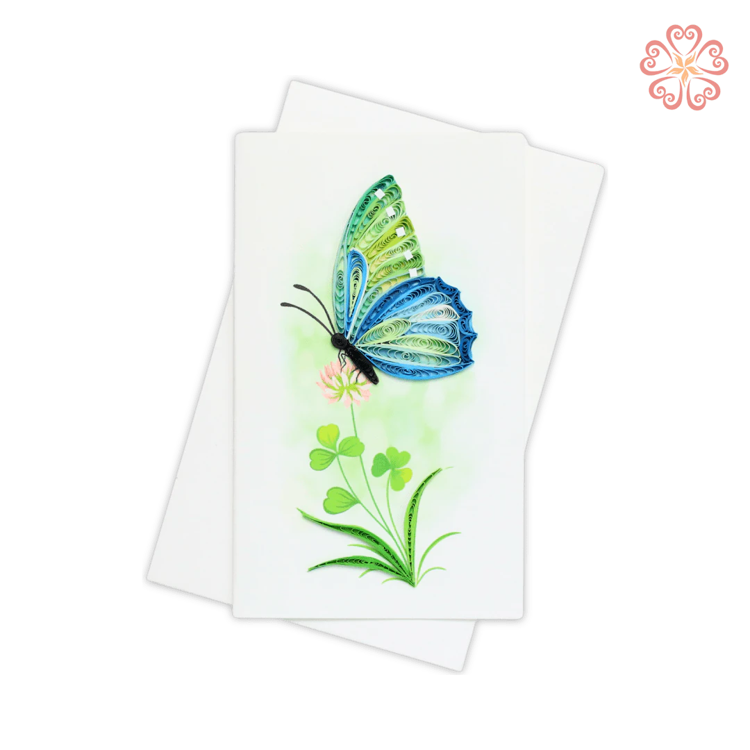 Blue Butterfly on Clover Quilling Card