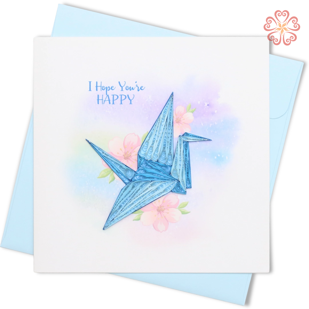 Blue Origami Crane Quilling Card, I Hope You Are Happy