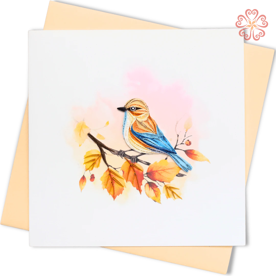 Bluetail Bird on Autumn Branch Quilling Card