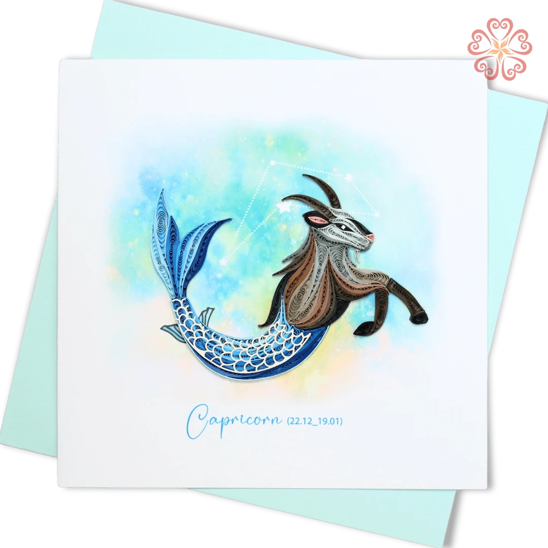 Capricorn Zodiac Quilling Card, Sea Goat