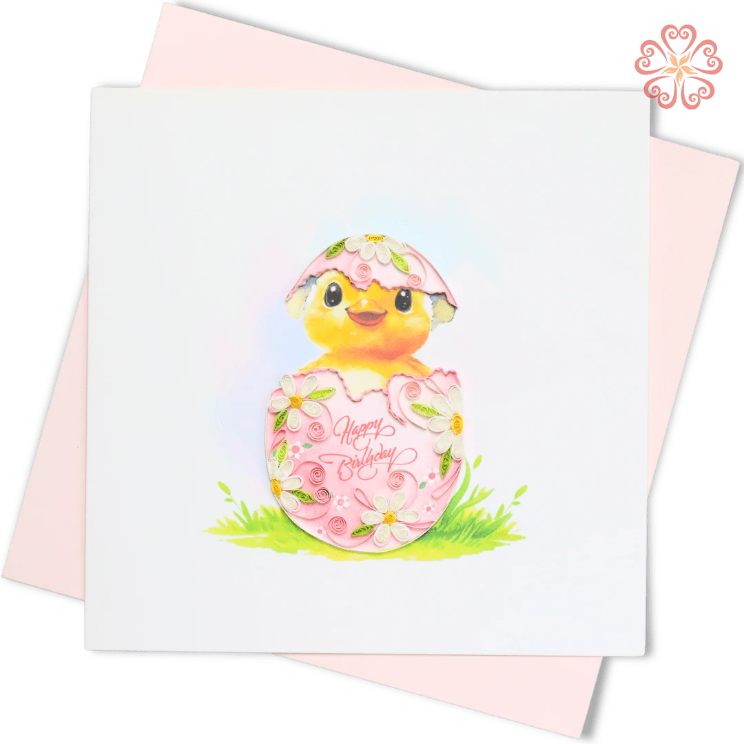 Chick in Eggshell Happy Birthday Card