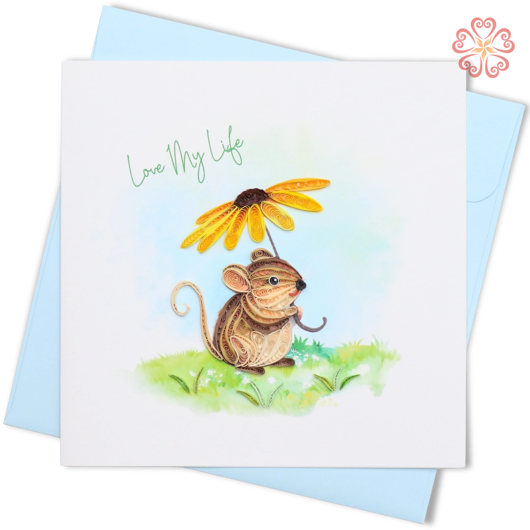 Cute Mouse With Flower Umbrella Design, Love My Life