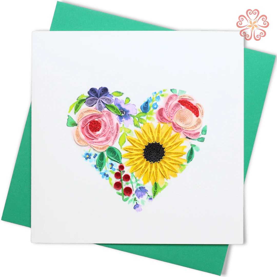 Floral Heart With Sunflower Card