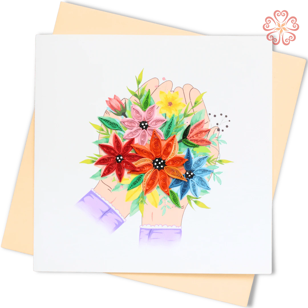 Hands Holding Flower Bouquet Card