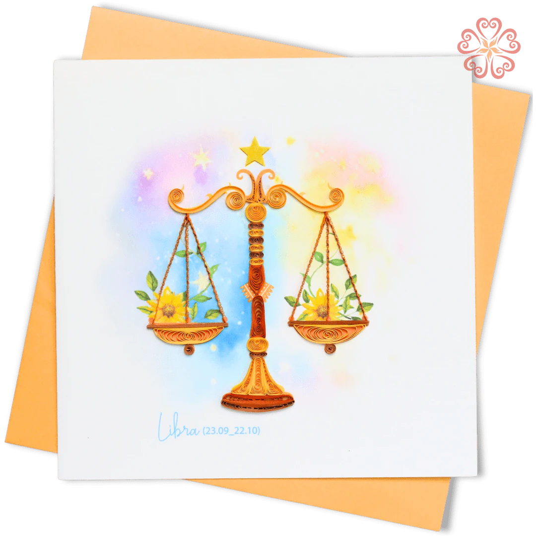 Libra Zodiac Quilling Card, Golden Scales