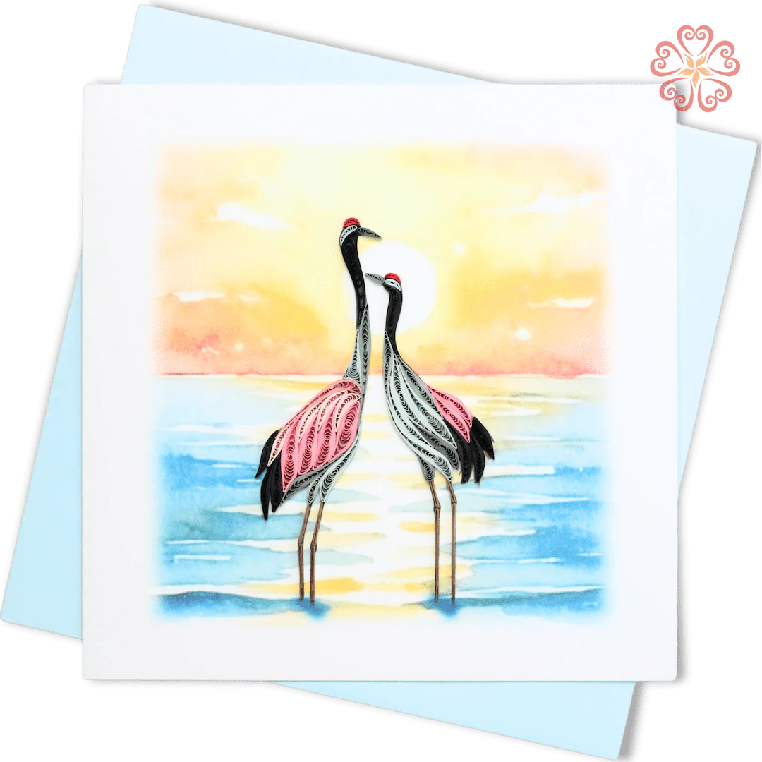 Pair of Cranes at Sunset Quilling Card