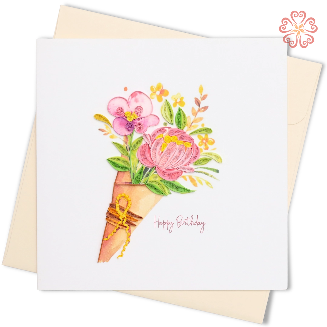 Peony Bouquet Birthday Quilling Card