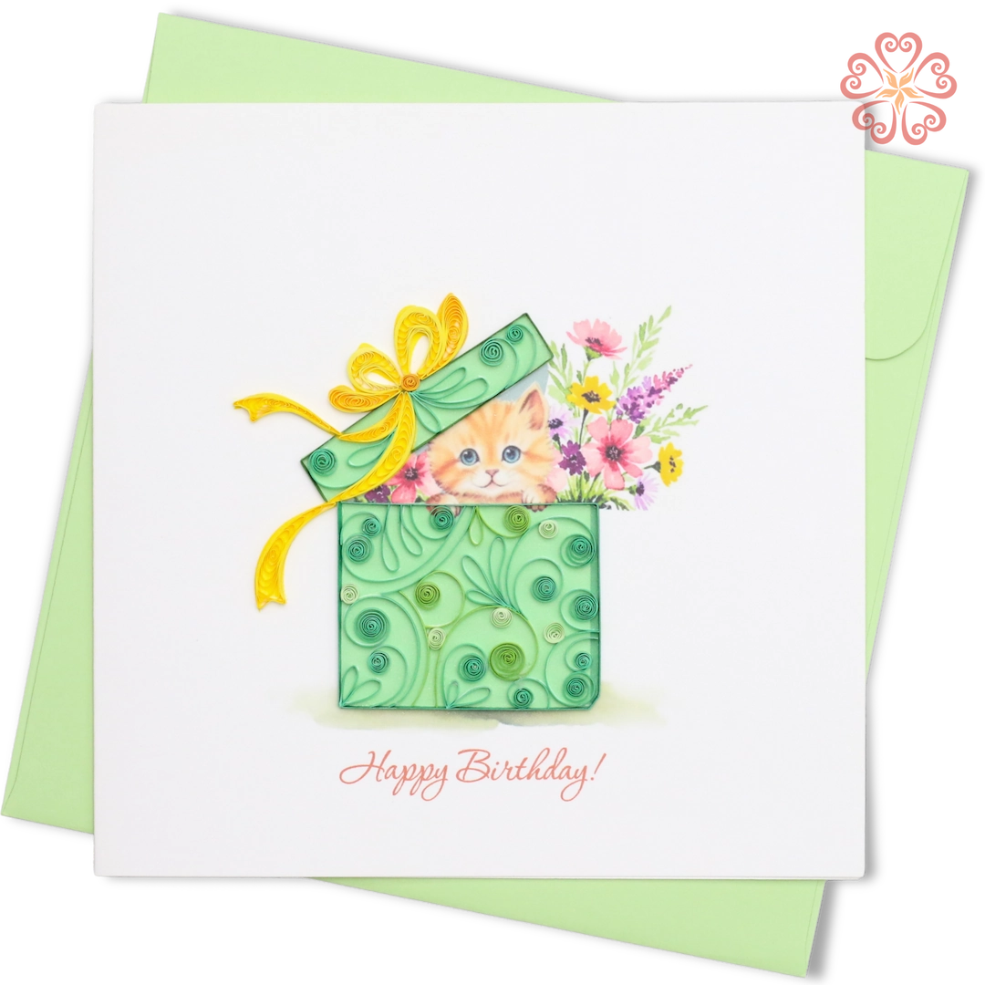Quilled Birthday Box with Cat-Quilling Card 15cm x 15cm-Happy Birthday-VN2XM115E30E1-Quilling Art Viet Net from hand with love-1080x1080pxQuilled Birthday Box with Cat