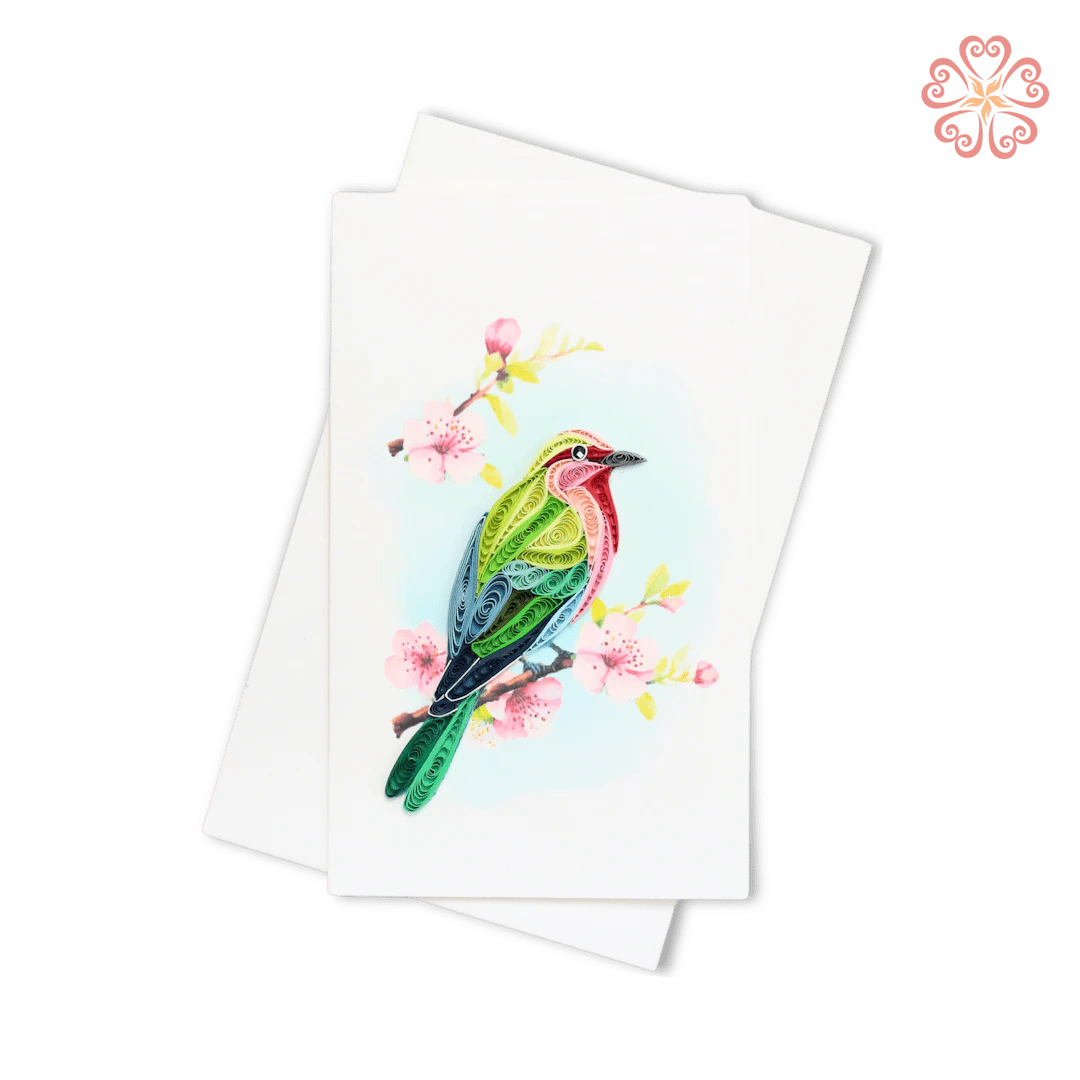 Quilled Colorful Bird on Cherry Blossom Branch