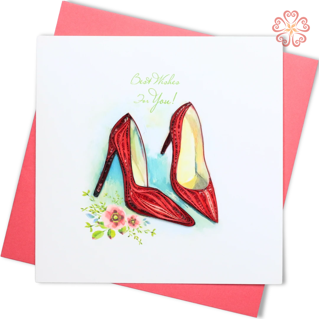 Quilled Red high heels-Quilling Card 15cm x 15cm-Best Wishes-VN2XM115D58E1-Quilling Art Viet Net from hand with love-1080x1080px