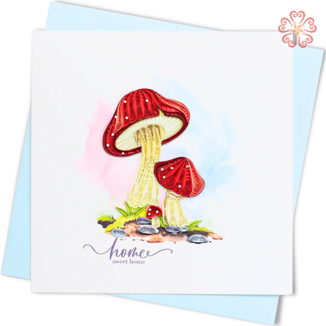 Quilled Red mushrooms Home Sweet Home-Quilling Card 15cm x 15cm-Best Wishes-VN2XM115D60E1-Quilling Art Viet Net from hand with love-1080x1080px