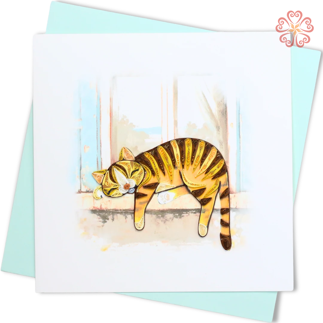 Quilled Sleeping tabby cat-Quilling Card 15cm x 15cm-Animal-VN2XM115D67NN-Quilling Art Viet Net from hand with love-1080x1080px