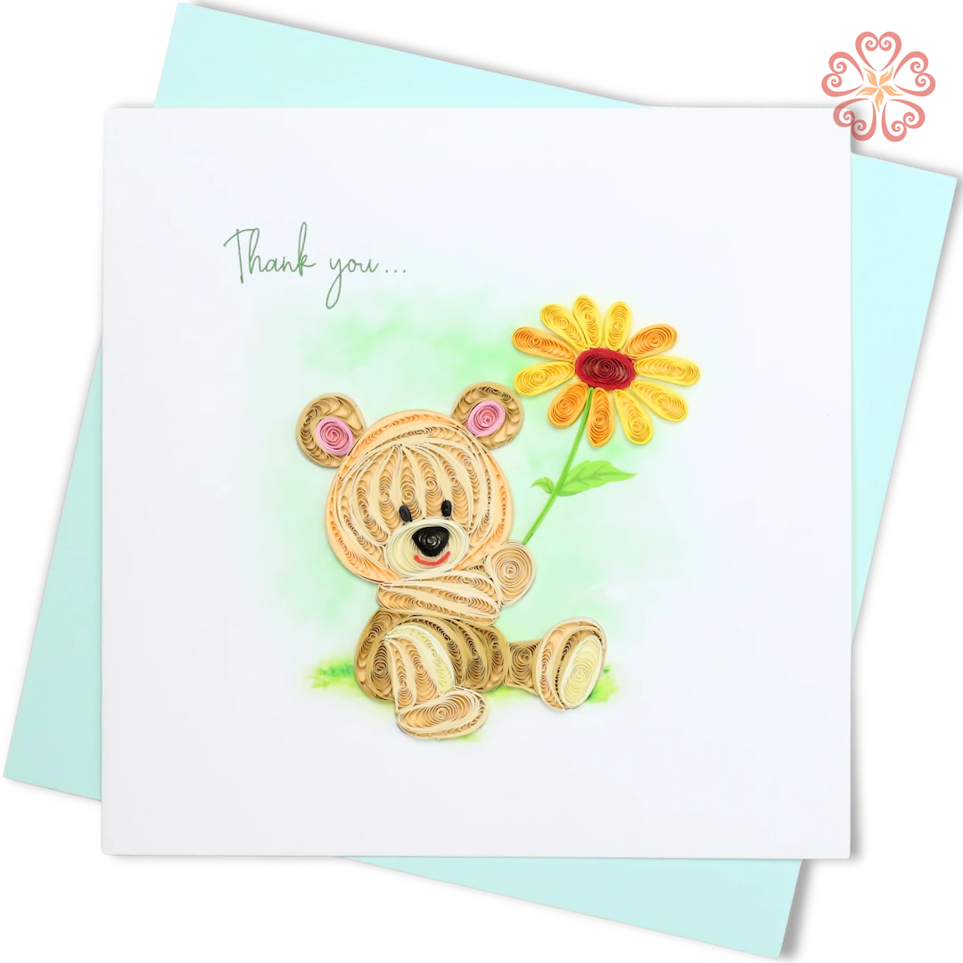 Quilled Teddy Bear With Sunflower Thanks