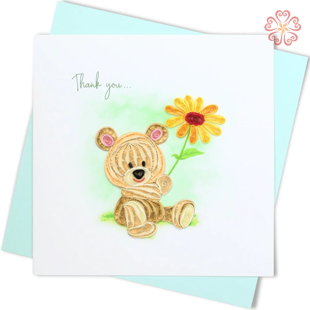 Quilled Teddy Bear With Sunflower Thanks
