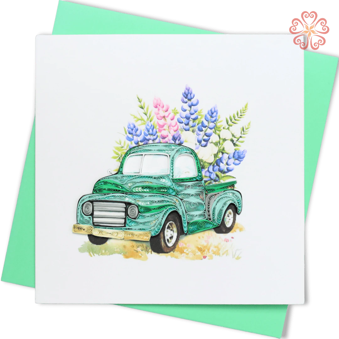 Quilled Vintage Truck With Lupine Flowers