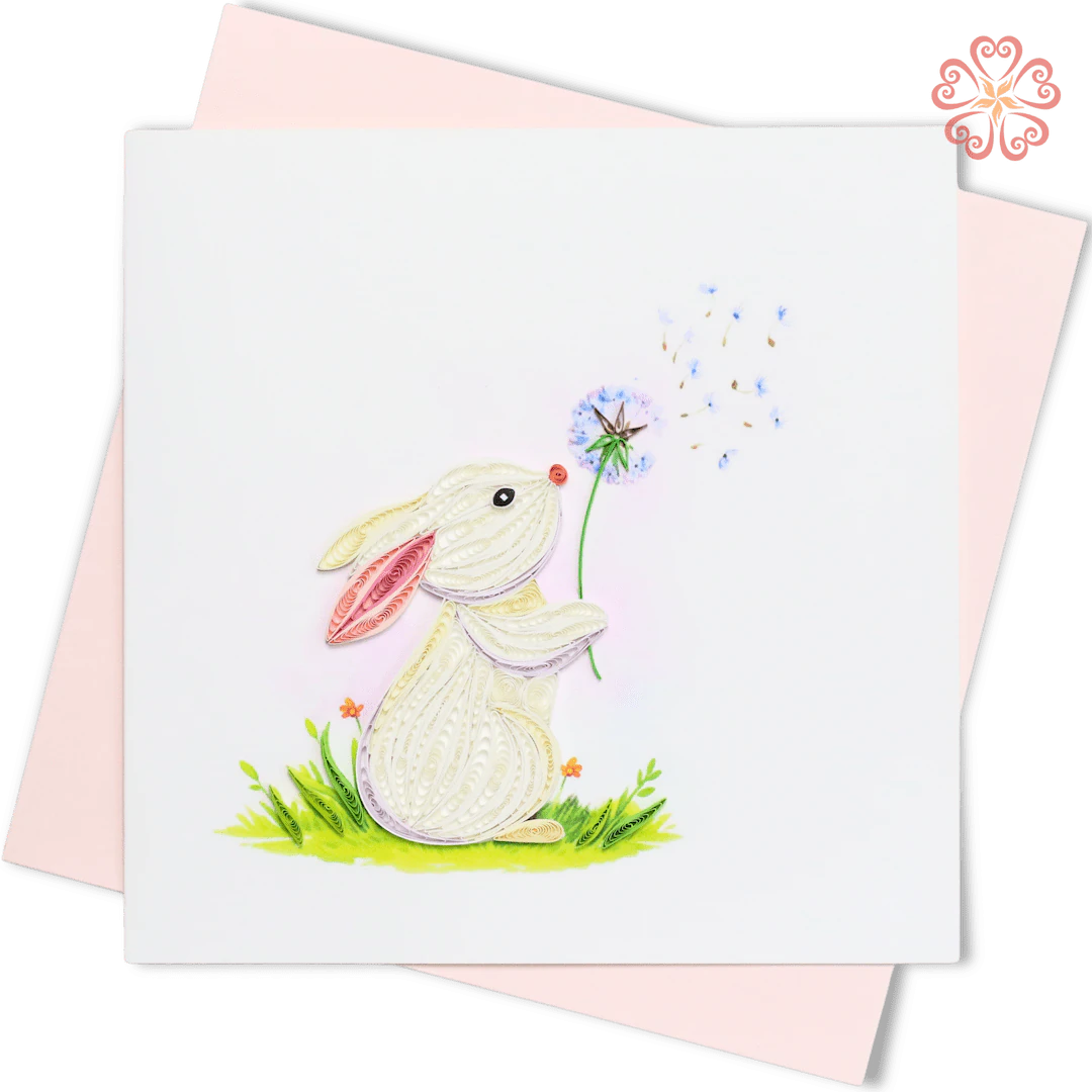Quilled White Bunny With Dandelion