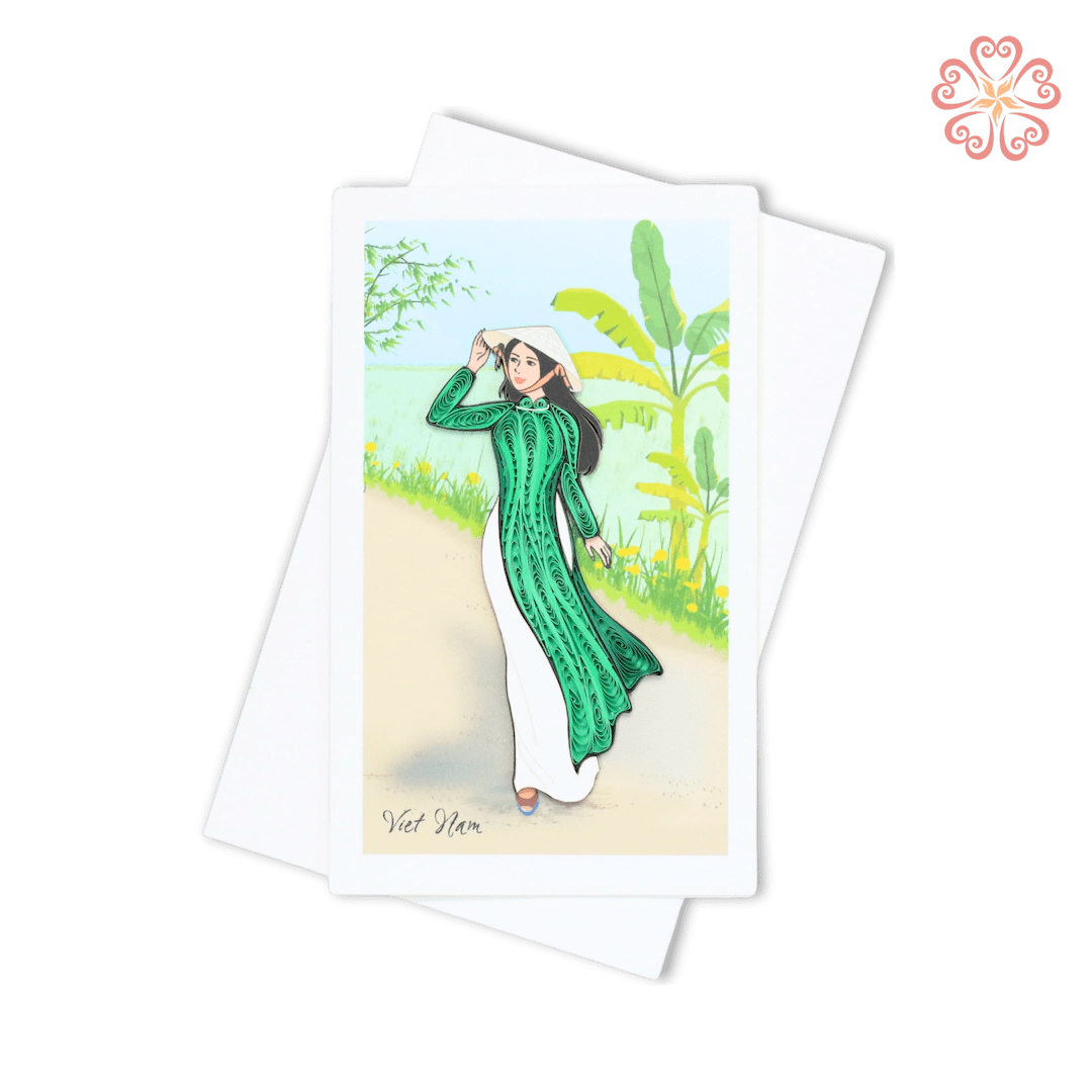 Quilled Woman in Green Ao Dai, Countryside