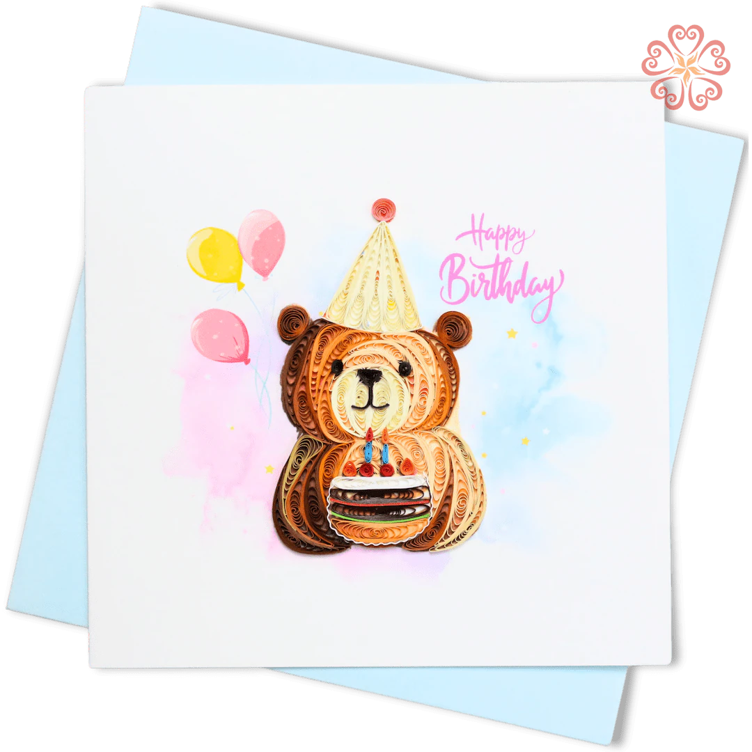 Quilling Bear With Birthday Cake & Party Hat