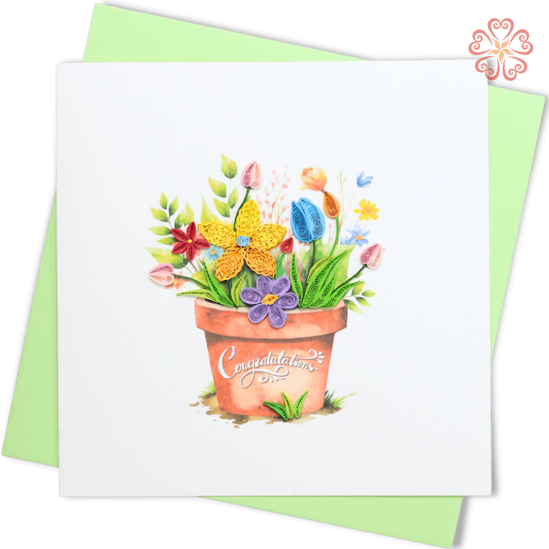 Quilling Congratulations Flower Pot Card