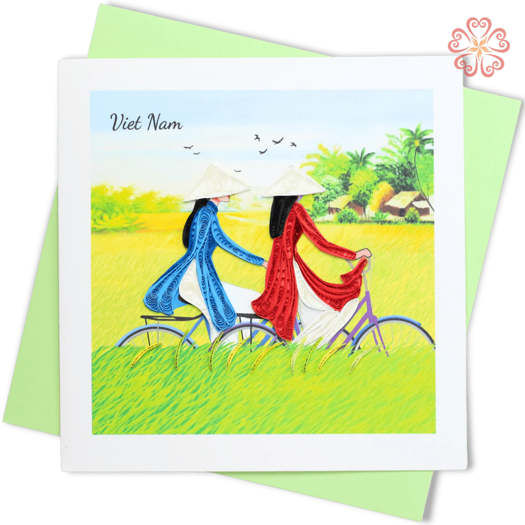 Quilling Vietnamese Ao Dai Bicycle Card