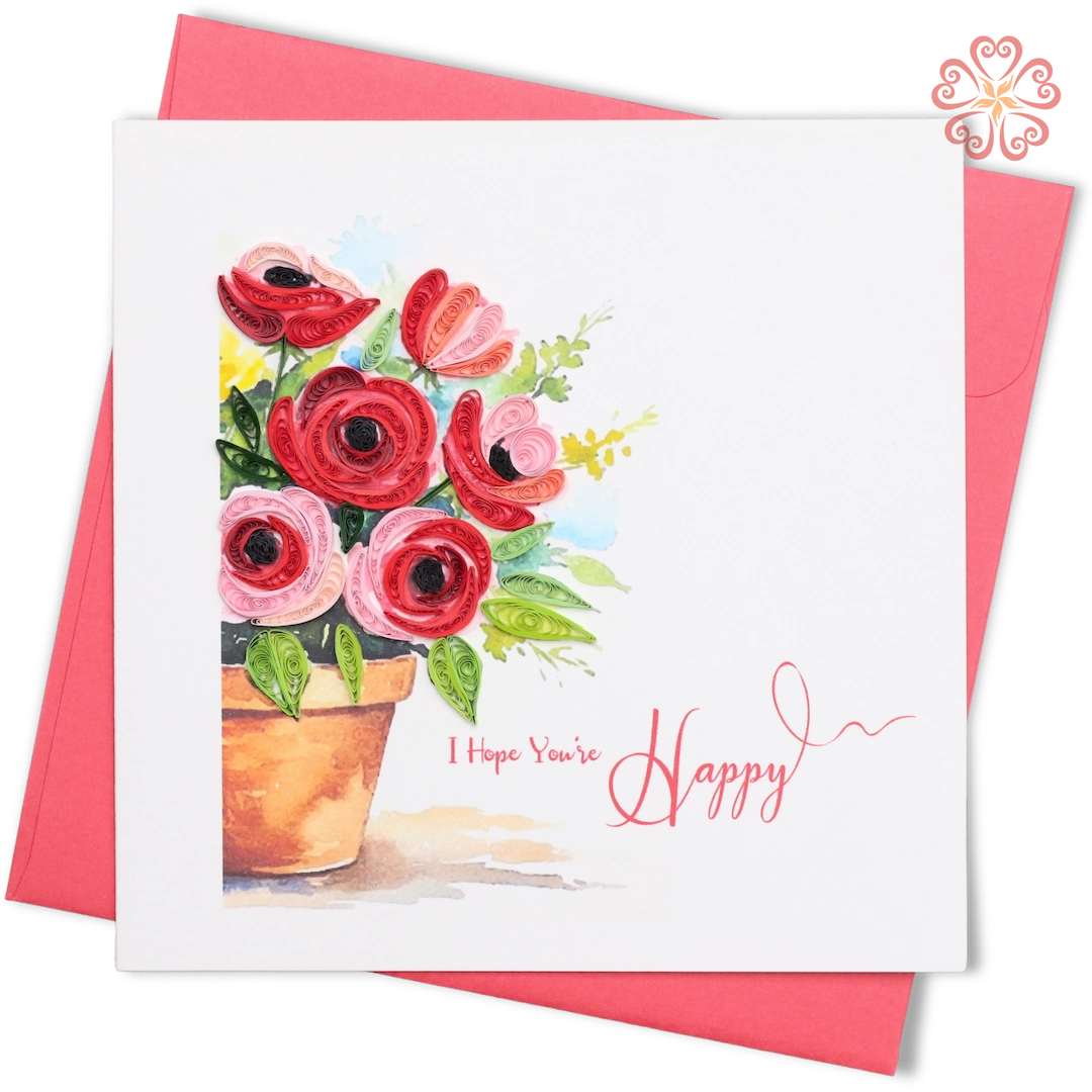 Red Rose Quilling Card Potted Flowers, I Hope You're Happy