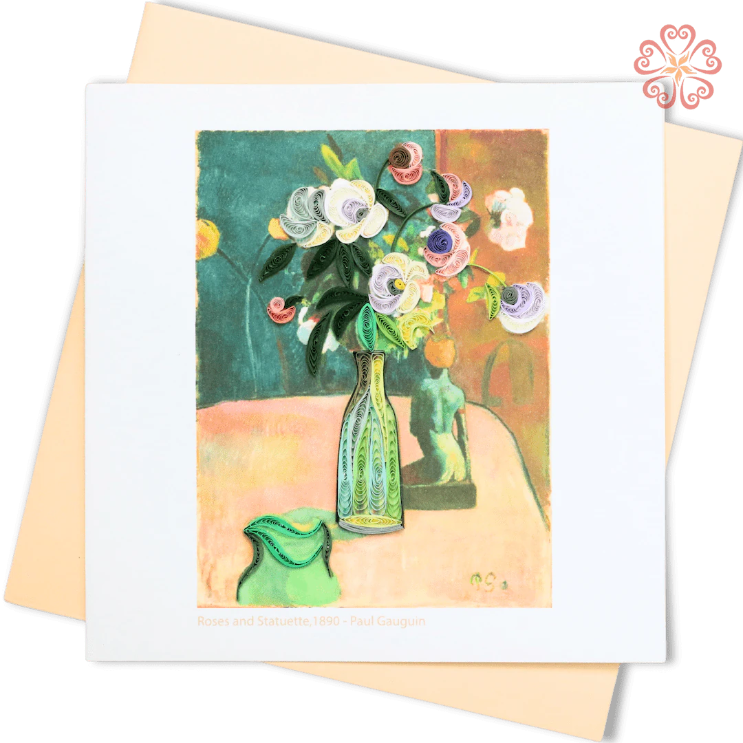 Roses and Statuette Quilling Card, Paul Gauguin Art