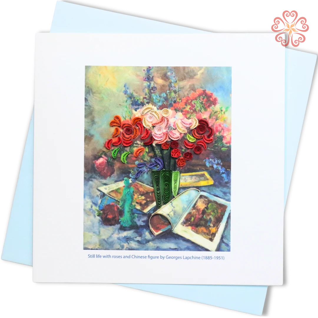 Still Life with Roses Quilling Card, Georges Lapchine Art-Quilling Card 15cm x 15cm-Decor Art-VN2XM115D46E1-Quilling Art Viet Net from hand with love-1080x1080px (2)