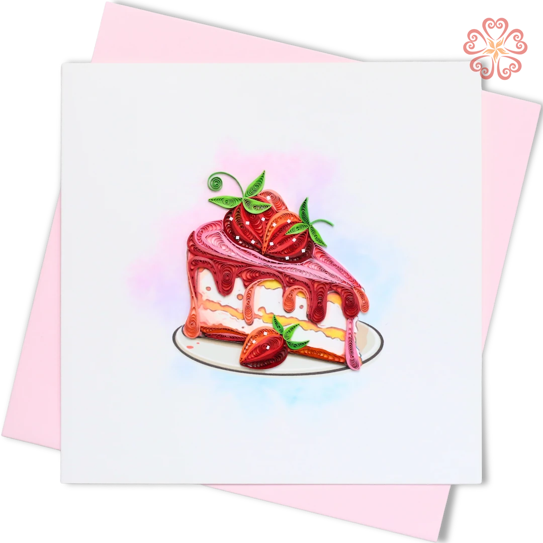 Strawberry Drip Cake Quilling Card-Quilling Card 15cm x 15cm-Miscellaneous-VN2XM115D40NN-Quilling Art Viet Net from hand with love-1080x1080px