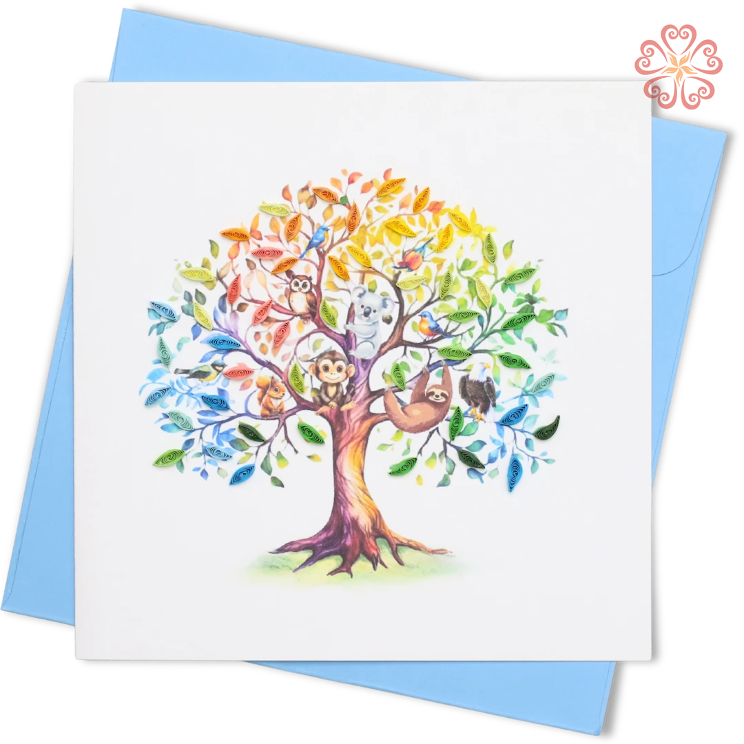 Tree of Life Quilling Card, Rainbow Tree With Woodland Animals