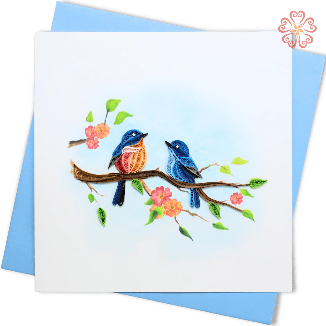 Two Blue Birds on a Branch Quilling Card