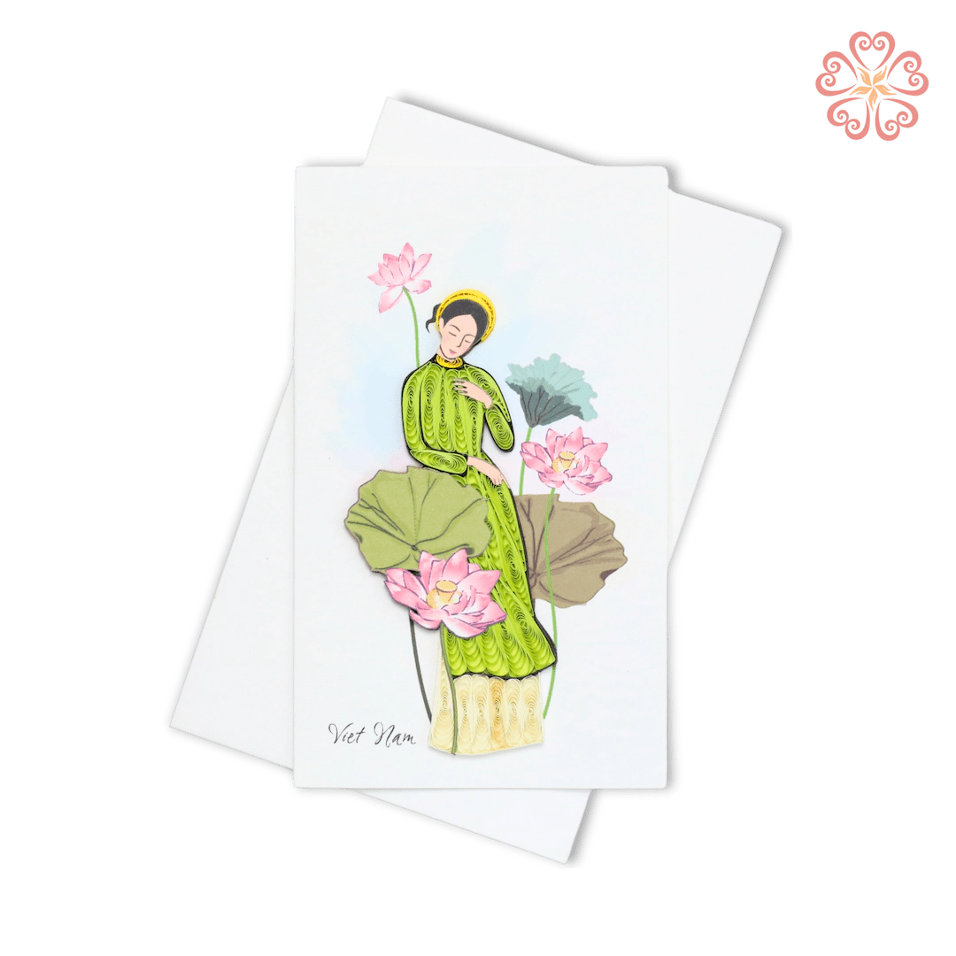 Woman in Green Ao Dai With Lotus Flowers