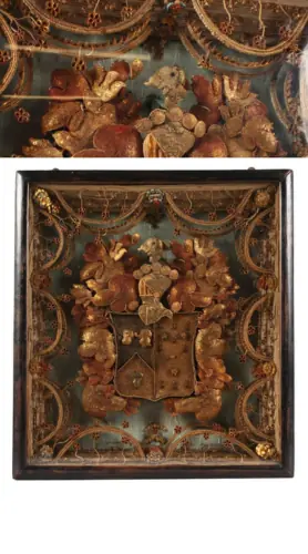 history of quilling - Armorial Shadowbox Frame in Rolled Paper - England — Late 17th Century (c. 1699).